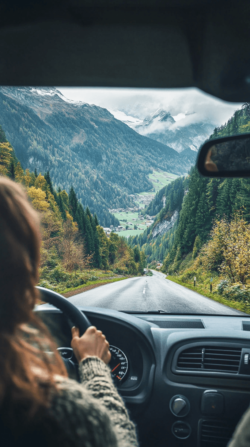 Couple driving through nature
